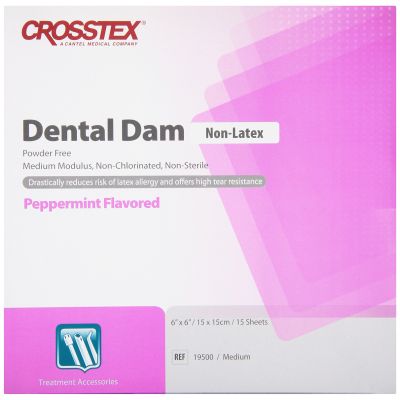 Latex Free Dental Dam, Medium, Purple, 6" x 6", 15 sheets/bx- Crosstex