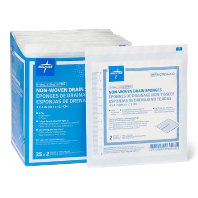 Sterile Nonwoven Drain Sponges 4"x4", Box of 50 - Medline 